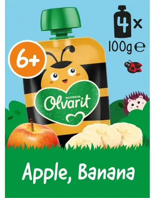 Image de Olvarit Knijpfruit Pomme Banane 6M+ 4x100g purée de fruits sans sucre ajouté