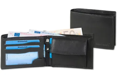 Produktbild von Rimbaldi® Riegelgeldbörse im Querformat mit dem Protecto® RFID/NFC-Blocker Schutz aus besonders weichem, naturbelassenem Rindsleder in Schwarz