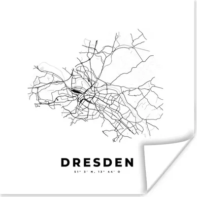 Produktbild von MuchoWow® Poster Karte - Dresden - Schwarz-Weiß - Stadtplan 75x75 cm - Wand Dekoration