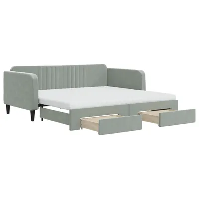 Image de vidaXL Lit de jour extensible avec tiroirs gris clair 90x190 cm velours