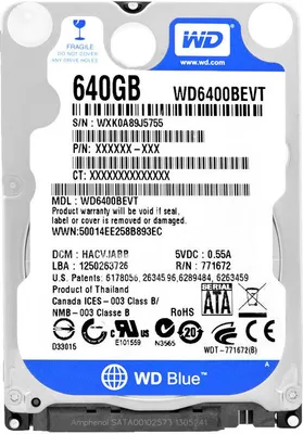 Produktbild von Festplatte WD 640Gb WD6400BEVT 8Mb Cache 5400Rpm Sata II 2,5" Zoll Blue