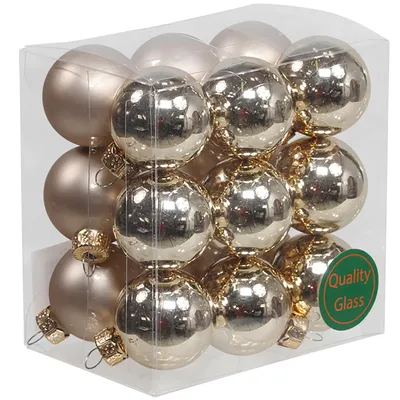 Produktbild von 16 x kleine Baumkugeln aus Glas Ø 3 cm - "Farbe Herbstblond"  - Christbaumkugeln - Weihnachtskugeln - Baumschmuck Glas