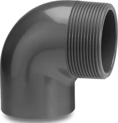 Produktbild von Mega Winkel 90° PVC-U 50 mm x 1 1/2 Zoll Klebemuffe x Außengewinde 10 bar, grau