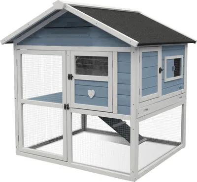 Produktbild von Dehner Nagerheim Happy Home Castel, Hasenstall mit Freigehege, 108 x 106 x 103 cm, Tannenholz, hellblau