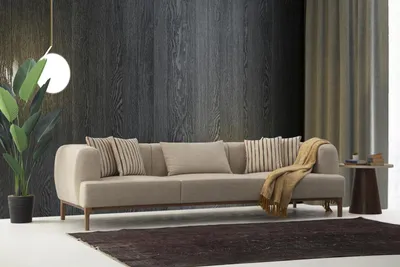 Produktbild von Dreisitzer Sofa 3 Sitzer Sofas Beige Stoff Modern Wohnzimmer Luxus Neu
