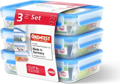 Produktbild von 3 emsa Frischhaltedosen CLIP & CLOSE 5,8 cm hoch transparent 3x 1,2 l