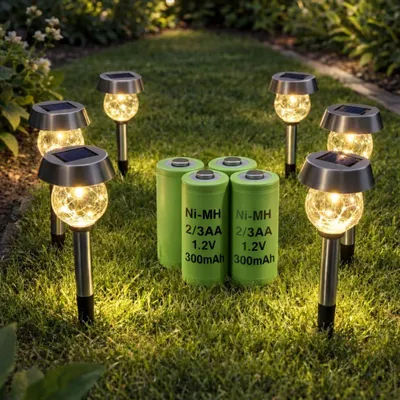 Produktbild von 4 Stück LogiCell Wiederaufladbare 2/3AA Ni-MH-Akku 300mAh, 1,2V für Solarprodukte Solar Batterie Außen-Solarleuchten /Lampen Garten LED Solarlampen
