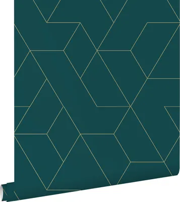 Zdjęcie produktu dla ESTAhome Tapeta linie graficzne petrol blueIzłotym 50 x 900 cm