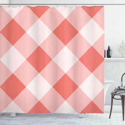 Produktbild von ABAKUHAUS Koralle Duschvorhang, Diagonale Zusammengesetzt Geometrisch Vintage Motiven Muster, 175 x 200 cm, Coral Creme
