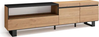 Produktbild von TV-Schrank, Lowboard, 200x35x57cm, Für TV-Geräte bis zu 80", Industriedesign, Eiche Schwarz