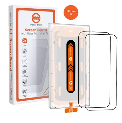 Produktbild von Mobile Origin Orange Screen Guard, Apple, iPhone 15, Kratzresistent, Schlagfest, Transparent, Schwarz, 2 Stück(e)
