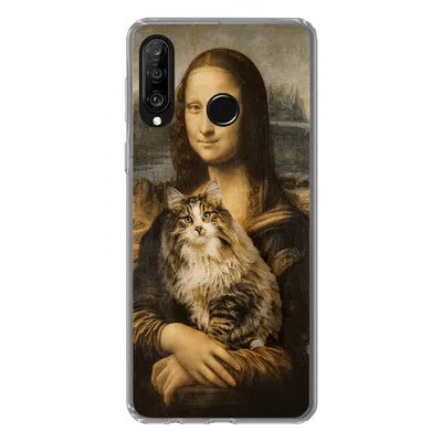 Produktbild von MuchoWow® Handyhülle Schutzhülle Hülle für Huawei P30 Lite Mona Lisa - Katze - Leonardo da Vinci - Vintage - Kunstwerk - Alte Meister - Gemälde Silikon Softcase Handy Hülle - Handyhülle