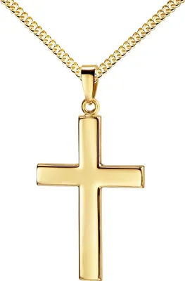 Produktbild von Goldkreuz Kreuz-Anhänger groß in Hochglanz poliert für Damen, Herren und Kinder als Kettenanhänger 585 Gold 14 Karat mit Panzer-Kette vergoldet + Schmuck-Etui