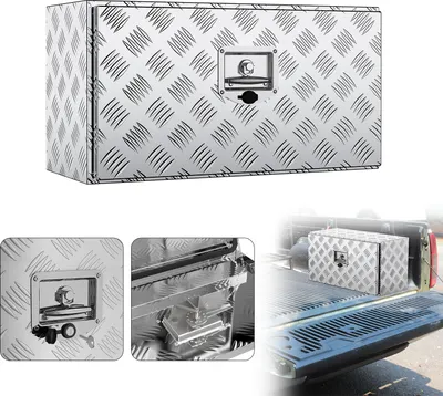 Produktbild von UISEBRT Truckbox Werkzeugkiste Transportkiste, Abschließbare Alu Anhängerbox mit Schloss, Lagerbox für Werkzeug, Geräte und Zubehör - 76x36x40,5 cm