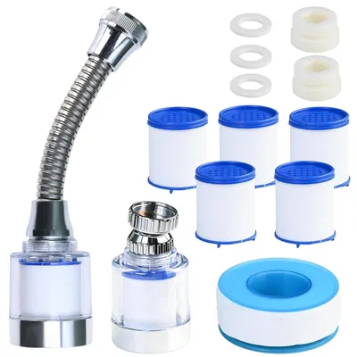 Zdjęcie produktu dla Kran do filtra wody, obrotowy o 360°, zestaw 2 sztuk z 5 filtrami, do kuchni i łazienki