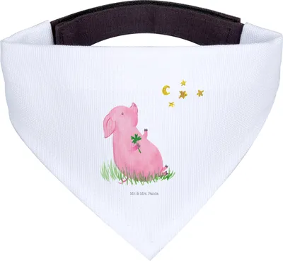Produktbild von Mr. & Mrs. Panda Hundehalstuch Schwein Glück - Weiß - Geschenk, Träume, Motivation, Glücksbringer, Sterne, Halstuch Hund, Hundetuch, für, Hunde, Lustige Sprüche, Ziele