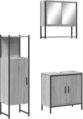 Produktbild von vidaXL 3-tlg. Badmöbel-Set Grau Sonoma Holzwerkstoff