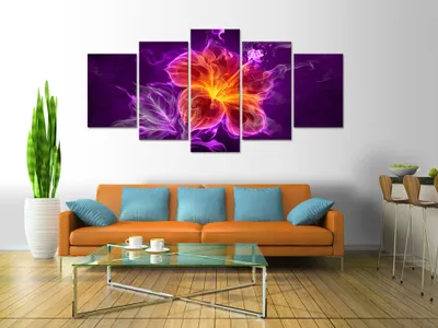 Image de Tableau acoustique Fleurs abstraites 200 x 100 cm Tableaux Mousse acoustique Absorbeur acoustique haute performance Isolation acoustique Toile 5 pièces Tableau mural Acoustique intérieure Isolation acoustique 020101-260