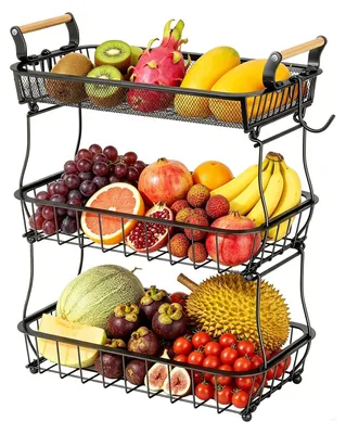 Produktbild von Omgoods – Obstkorb mit 3 Ebenen und Bananenhalter