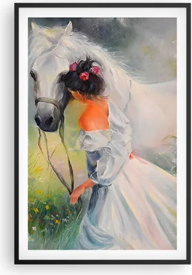 Produktbild von Gerahmtes Poster - Schwarzer Rahmen - Frau Wiese Pferd - 61x91,5 cm - Wand Bild - Wanddeko - Wandbilder - Kunstposter - Wandposter - Bilderrahmen - Bilder - Kunstdruck - Wandbild - P2BPA61x91-3470