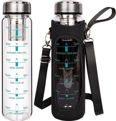 Productafbeelding van Glazen Waterfles 1L met Tijdmarkeringen en Infuser