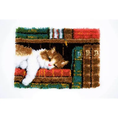 Produktbild von Vervaco Knüpfteppich / Wandbehangpackung Katze im Bücherregal