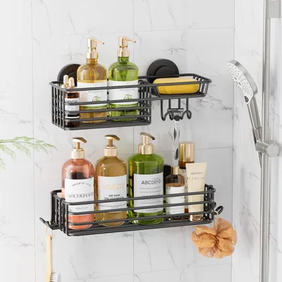Productafbeelding van LEVERLOC doucheplank met zuignap, 2 stuks, doucheplanken voor binnenin de douche met haak