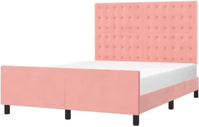 Image de Cadre de lit double rose velours avec tête de lit, 140 x 190 cm