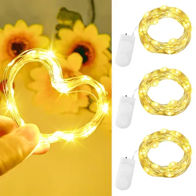 3er-Set LED-Lichterketten, 2 m, 20 LEDs, warmweiß, Kupferdraht