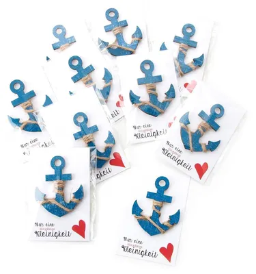 Produktbild von 10 kleine maritime Geschenke - blau türkise Holzanker + Karte Nur eine klitzekleine Kleinigkeit20 Stück