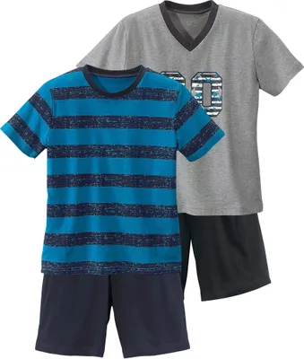 Produktbild von AUTHENTIC LE JOGGER Pyjama 4 -teilig türkis-gestreift, grau-meliert Größe 134/140