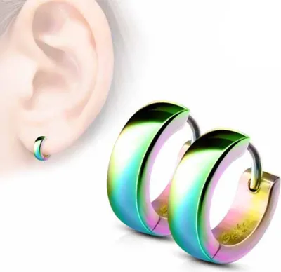 Produktbild von Damen und Herren Edelstahl Klapp-Creolen Ohrringe Regenbogen