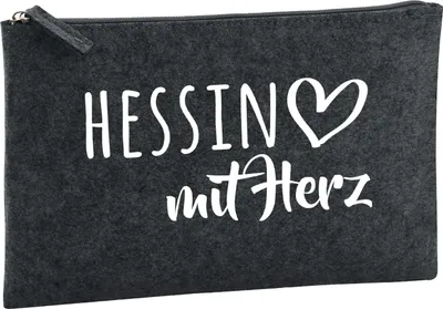 Produktbild von Huuraa Kulturbeutel Hessin mit Herz 1 Liter Charcoal Filz Kosmetiktasche Geschenkidee