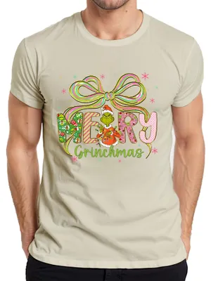 Zdjęcie produktu dla Merry Grinchmas Grinch Christmas śmieszny prezent kokardka kolorowa koszulka męska, natura, M