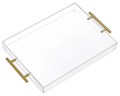 Obrázek produktu pro Průhledný akrylový podnos s zlatými úchytkami - 40x30 cm