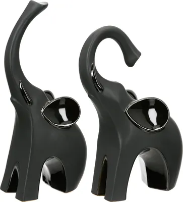 Image de Gilde Skulptur, Elefant, "Bully", Keramik, schwarz, L. 8 cm, B. 14 cm, H. 25 cm 57467 4063387574676 2 Stück (2-fach sortiert)
