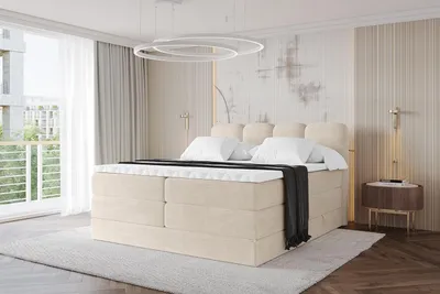 Produktbild von ALTDECOR Boxspringbett - NINA KING - 200x200 Beige- Komplett-Set mit H3 und H4 Matratzen und Topper, Polsterbett mit Bettkästen, Lattenrost, Bett mit Stauraum, Doppelbett, Boxbett