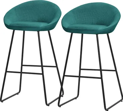 Produktbild von ML-Design Barhocker 2er Set Petrol Stoffbezug 75 cm hoch Gepolsterte Barstühle mit Metallgestell Rückenlehne & Fußstütze Küchenstühle Bistrohocker