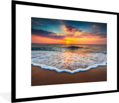 Produktbild von MuchoWow® Gerahmtes Poster Strand - Meer - Sonnenuntergang 80x60 cm - Poster mit Schwarzem Bilderrahmen Wandposter Rahmen Foto Bilder - Schlafzimmer-Dekorationen - Fotoposter