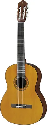 A full-shot studio image of a classical guitar against a white background.