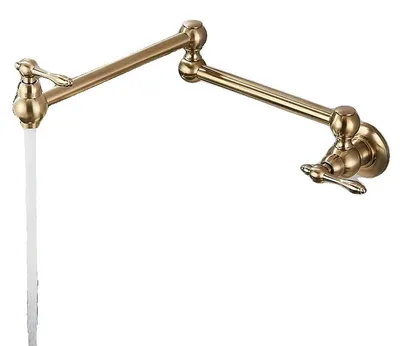 Immagine prodotto di Rubinetto da cucina, montaggio a parete, bocchetta girevole a 360°, finitura oro spazzolato, attacco G1/2