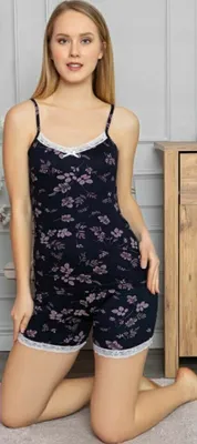 Produktbild von Damen Pyjama Schlafanzug Schwarz S Shorty Kurz  Viskose 2 Teiler L-84