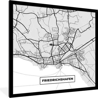 Produktbild von MuchoWow® Gerahmtes Poster Friedrichschafen - Stadtplan - Deutschland - Karte 40x40 cm - Poster mit Schwarzem Bilderrahmen Wandposter Rahmen Foto Bilder - Mit Rahmen - Wanddekoration Schlafzimmer