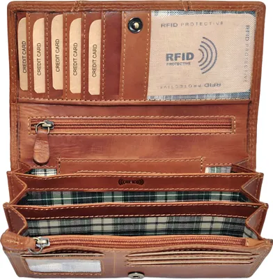 Produktbild von Benthill Portemonnaie Damen Leder - Hochwertige weiche Vintage EchtLeder Damen Geldbörse mit RFID Schutz - Grosse Damenbörse lang - Frauen Portmonee inkl. Geschenkbox