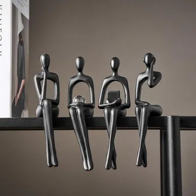 Produktbild von Moderne Abstrakte Kunst Dekorationen in Schwarz, 4-teilige Akzentserie für Wohnbereich, Salontisch, Fernsehschrank, Büro und Bücherregal
