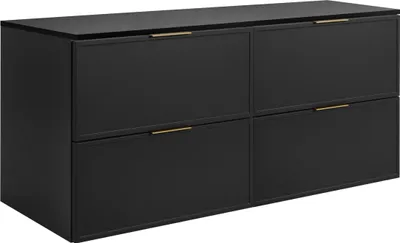 Zdjęcie produktu dla RODAN | Szafka Pod Umywalkę - Wisząca - SLIM - 120 CM - Ciemny Szary - 3 Kolory Uchwytów - MDF - Szary Blat - 4 Szuflady