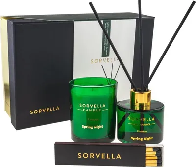 Produktbild von Set Sorvella: "Frühlingsnacht", blumig-holzige Duftkerze, 170 g + "Frühlingsnacht", Duftstäbchen, Raumduft, 120 ml