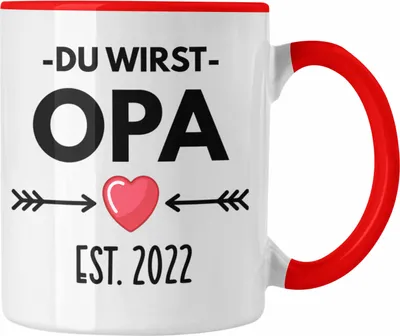 Produktbild von Trendation - Opa Du Wirst Opa 2022 Geschenk Schwangerschaft Verkünden Opa Überraschung Baby Kaffeetasse (Rot)