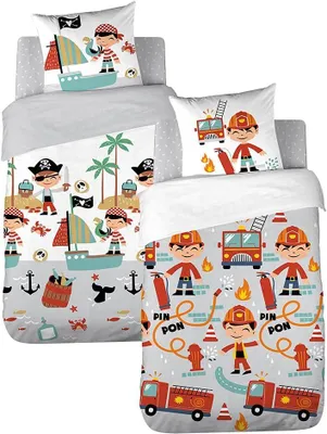 Productafbeelding van Kinderdekbedovertrek 140x200 cm - 2-delig - Brandweer - Omkeerbaar