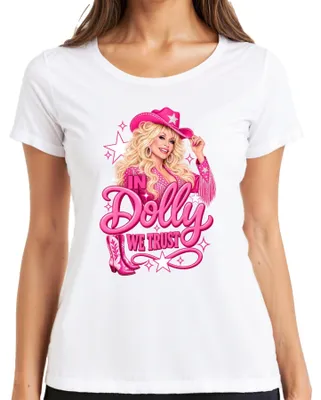 Produktbild von In Dolly We Trust Pink Cowgirl Hut Country Musik Western Nashville Damen T-Shirt, Weiß, M